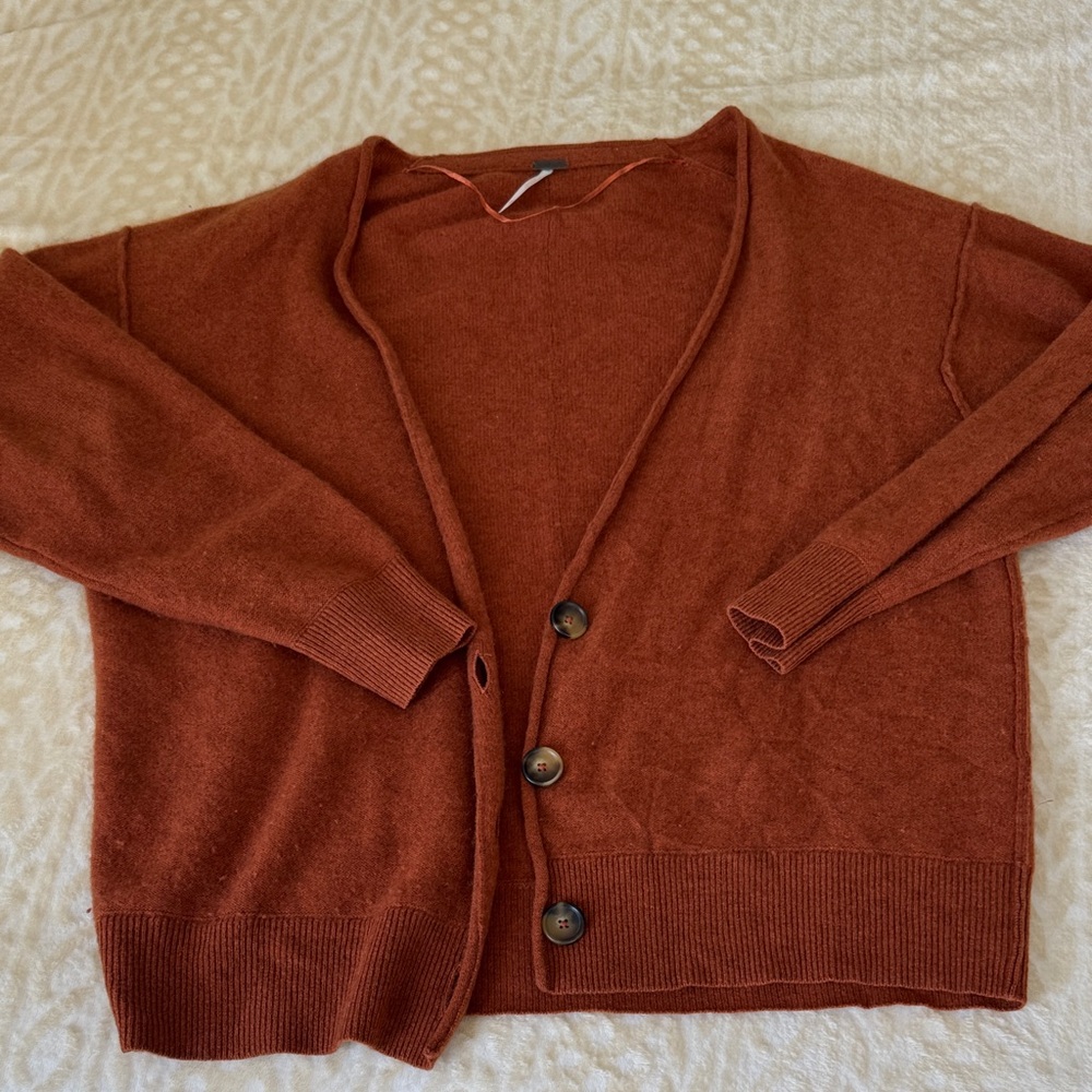 Rust Brown Button Cardigan cashmere Sweater